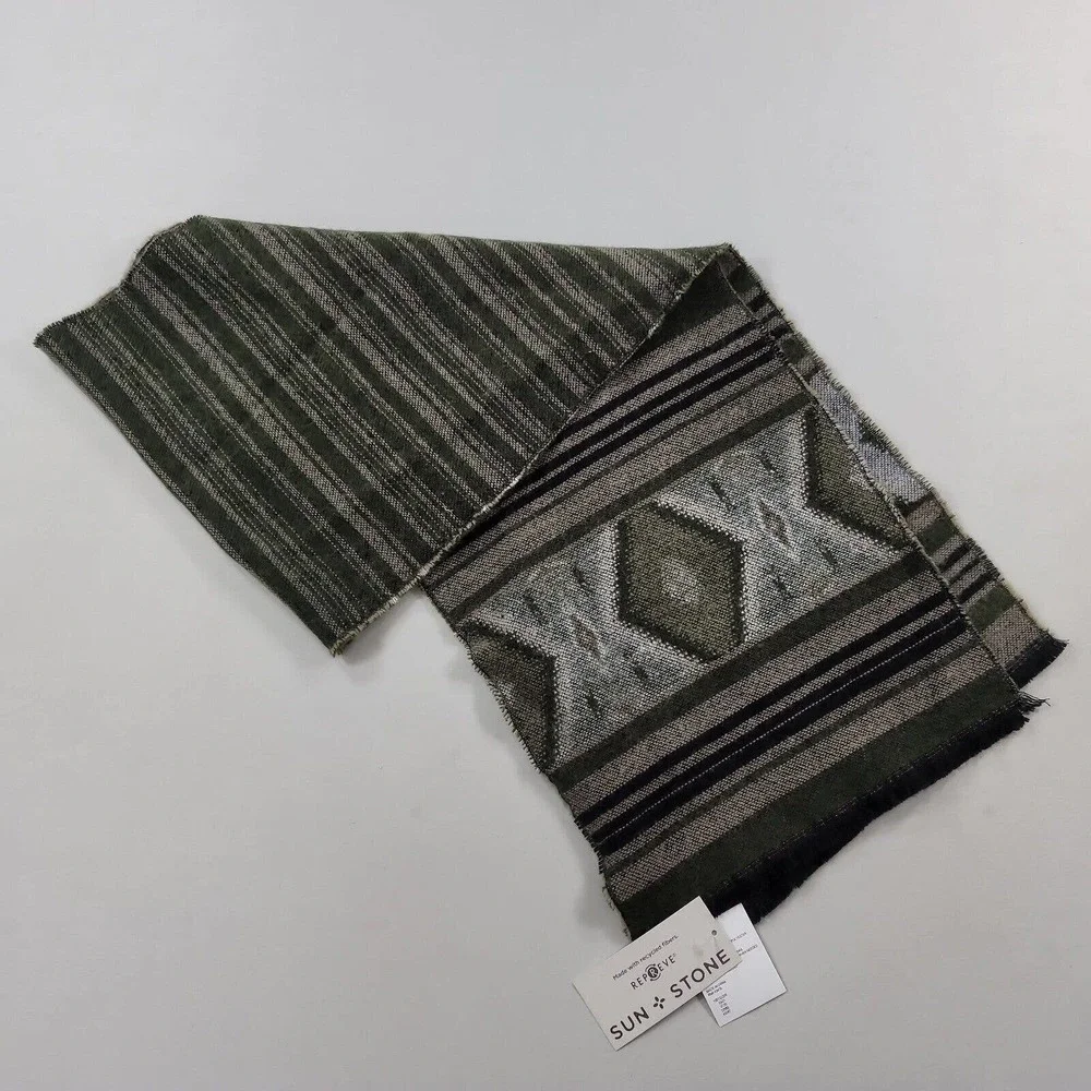 Sun + Stone Woven Patterned Scarf Mens‎ One Size Green Stripe $40 NEW